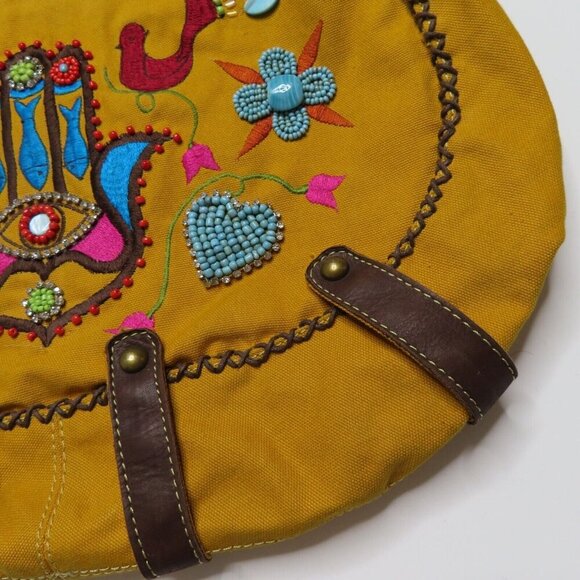 Mare Sole Amore Embroidered Eye Beaded Rhinestone Leather Strap Shoulder Bag - Picture 7 of 16